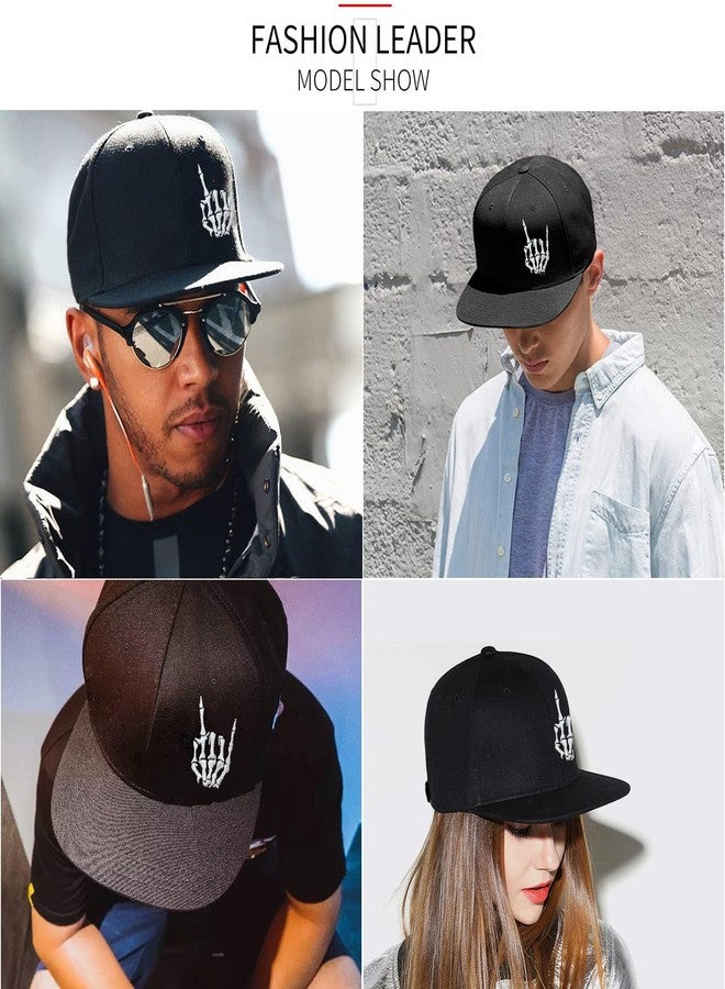 viofre Flat Bill Hats for Men Embroidery Skull Snapback Hats for Men Flat Brim Fitted hat Mens Black Baseball Cap Funny Hip Hop Trucker hat for Mens Adjustable Snap Back Golf Cap Teen Boys Skateboard Gifts - Image 5
